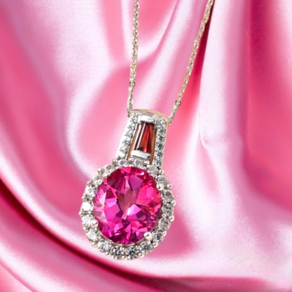 NWT PINK MYSTIC TOPAZ & MULTIGEMSTONE NECKLACE PLATINUM OVER STERLING SILVER - Picture 4 of 12